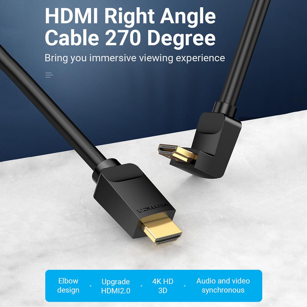 Cáp Vention AAQBI 270 độ HDMI 2.0 Góc phải Cáp 4K & 3D Kỹ thuật số HD Thay thế cho TV Bộ chia âm thanh video PS3 / 4