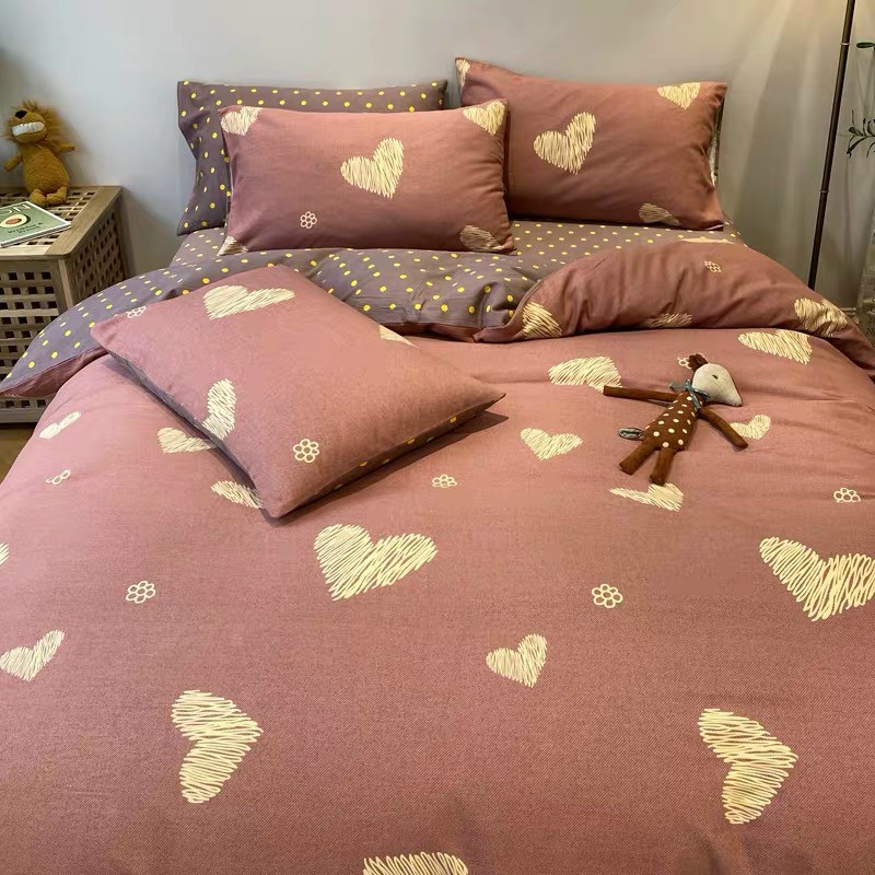 Bộ chăn ga gối cotton LIDACO PL1 - Tim Hồng - TẶNG VỎ GỐI ÔM