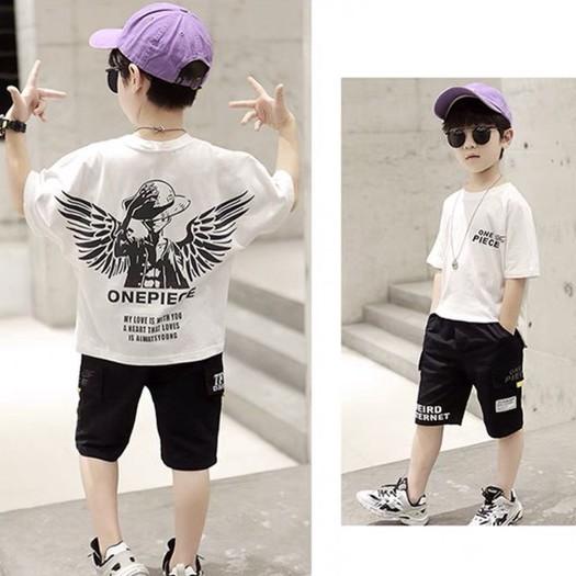 Áo thun bé trai Con Xinh người cánh chim đội nón,quần áo trẻ em từ 5 đến 14 tuổi