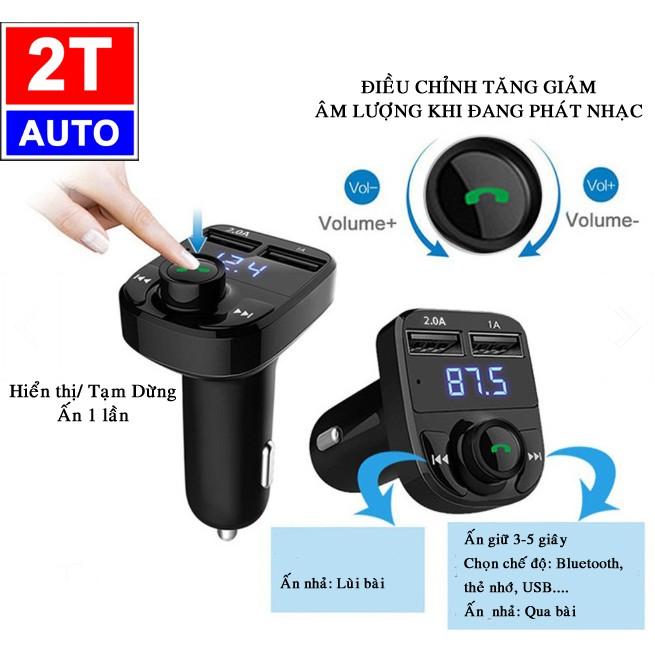 TẨU NGHE NHẠC VÀ ĐÀM THOẠI BLUETOOTH TRÊN XE HƠI Ô TÔ VỚI 2 CỔNG SẠC USB