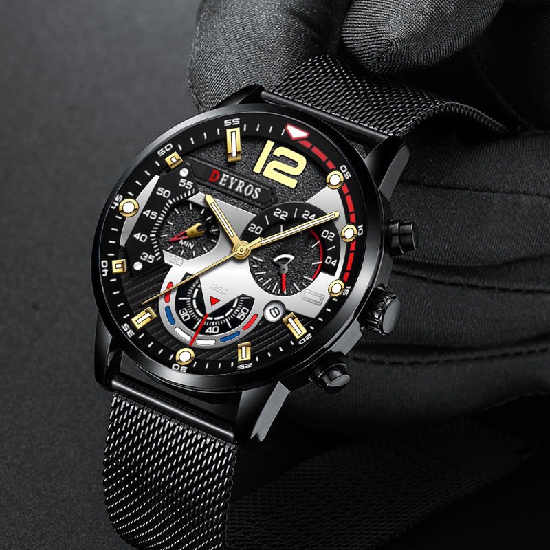 Đồng hồ nam DEYROS thời trang mẫu MỚI dây thép mành Sporty Design có lịch ngày DEY69