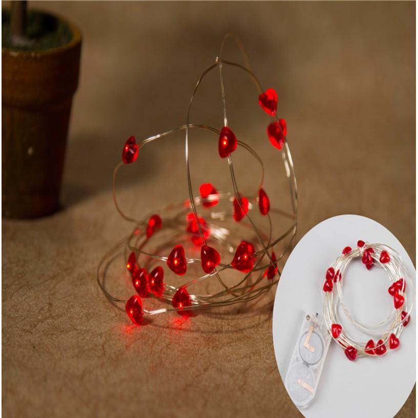 Đèn led nhí 20 bóng trái tim đỏ