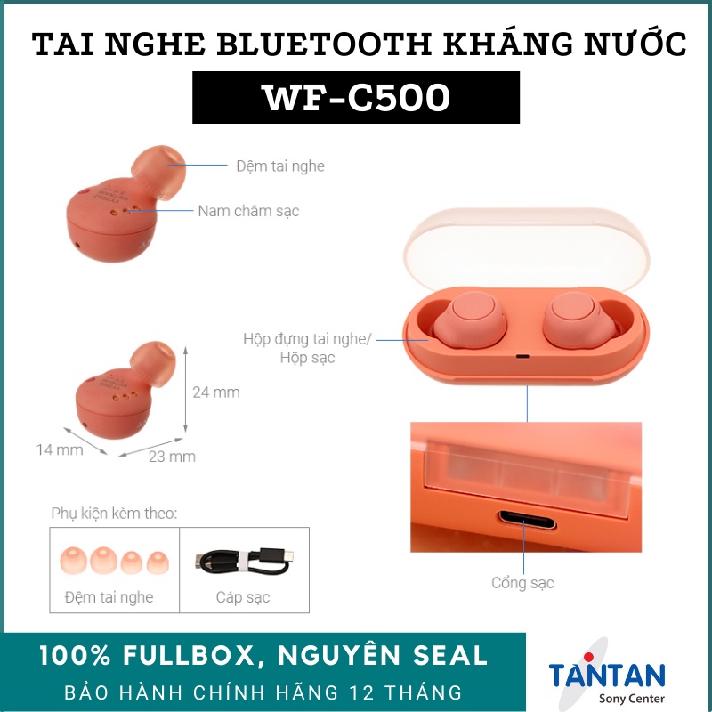 Tai Nghe In-ear BLUETOOTH Sony WF-C500 | DSEE - 360 Reality Audio - Pin:20H - Sạc nhanh - Fast Pair - Kháng nước IPX4 | Hàng Chính Hãng