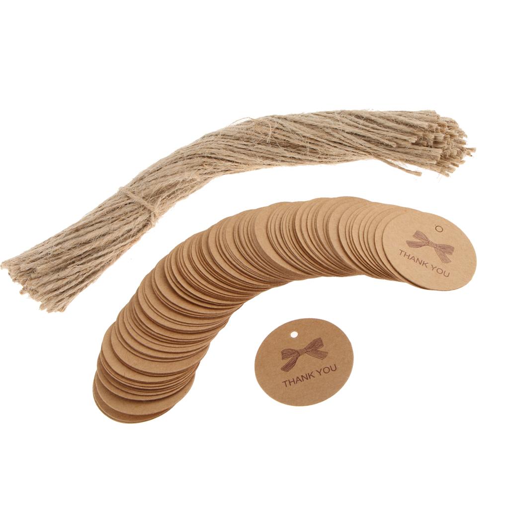 100 Vintage Tròn Giấy Kraft Thẻ Cảm Ơn Bạn Tặng Thẻ Đảng Treo Thẻ