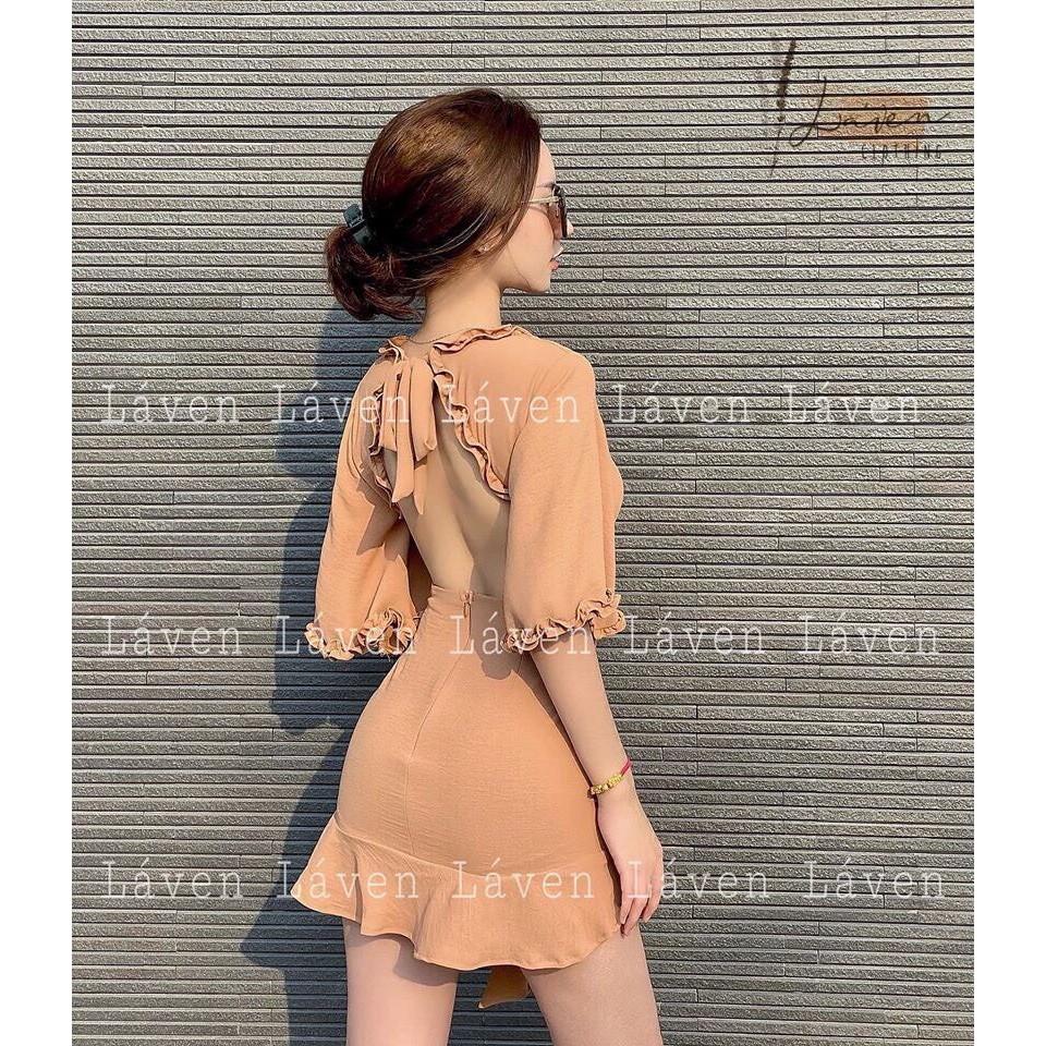 ĐẦM NỮ NGẮN TAY BÈO CỘT NƠ THỜI TRANG THIẾT KẾ