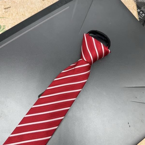 Cà vạt nam mẫu thắt sẵn dây kéo bản nhỏ 6cm mẫu đỏ kẻ trắng