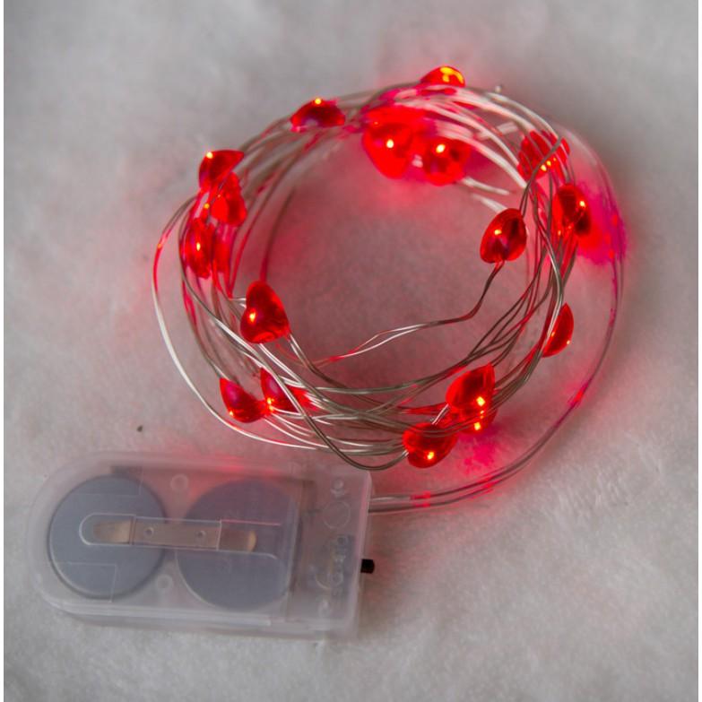Đèn led nhí 20 bóng trái tim đỏ