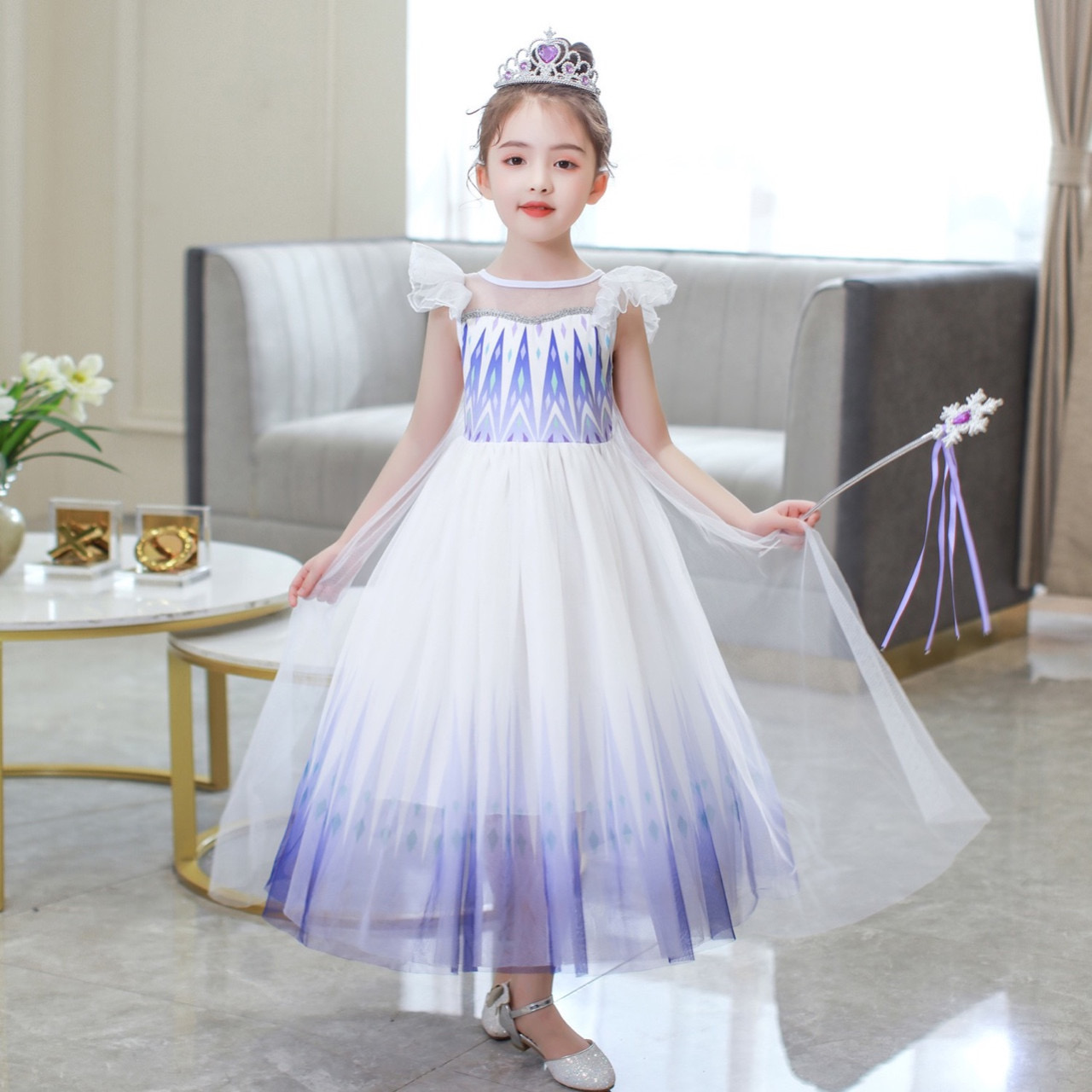 Combo Đầm ELSA Trắng FROZEN 2 Kèm Phụ Kiện