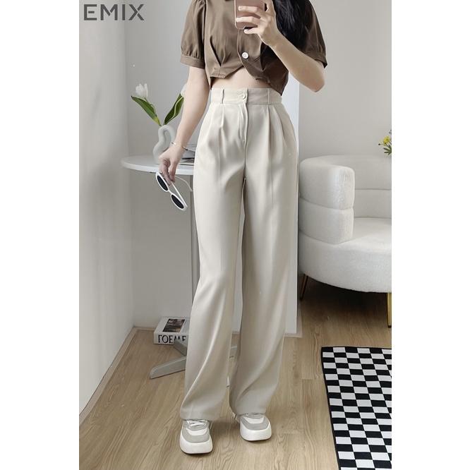 Quần tây nữ EMIX, quần ống suông, cap cao, cúc khóa, dáng dài, ống rộng, chất ruby, túi chéo 213