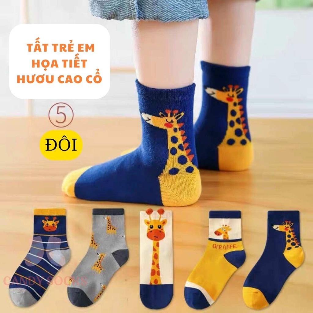 Tất trẻ em, Set 5 đôi tất mẫu hươu cao cổ chất liệu cotton mềm mại thoáng khí cho trẻ, Size 1-4 tuổi