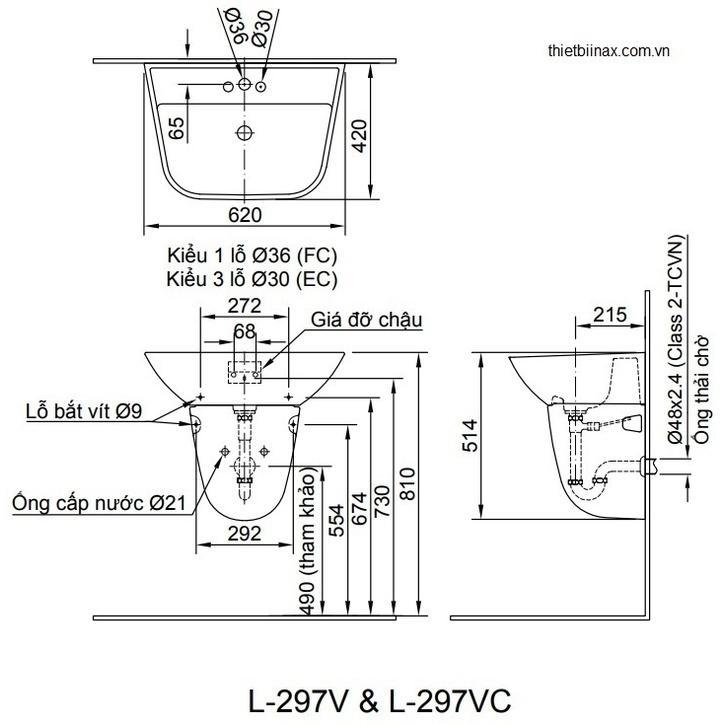 Chân chậu lavabo inax L-297VC .Kiểu dáng đơn giản, hiện đại và sang trọng - Vật liệu xây dựng Big H