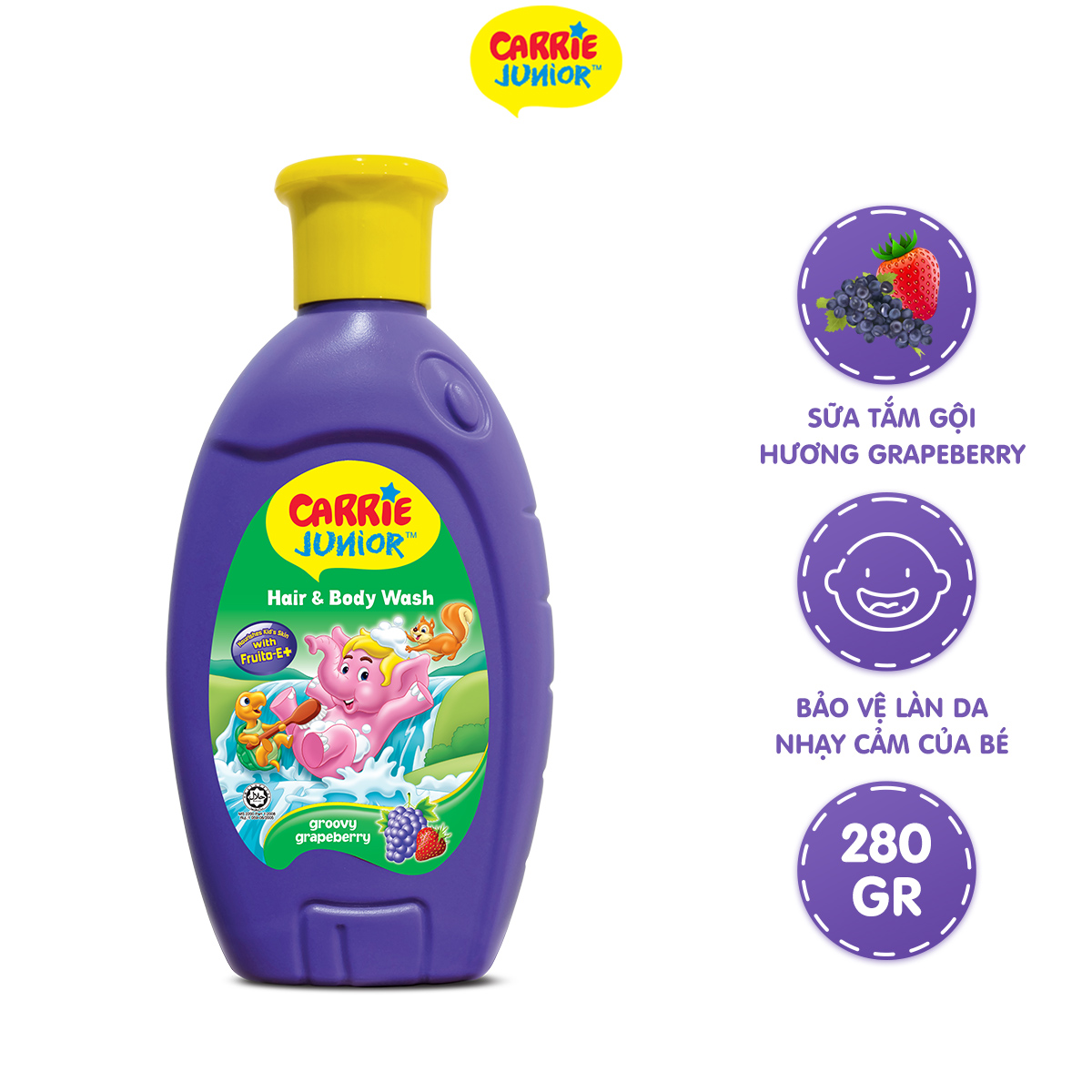 Sữa tắm Gội cho bé Carrie Junior hương Grapeberry 280g