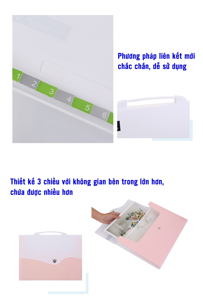 Cặp Đựng Tài Liệu Văn Phòng Phẩm NASI TL1002 nhiều ngăn khổ A4 13 ngăn phân trang tiện lợi tập file đựng lưu trữ hồ sơ văn phòng học sinh sinh viên túi đựng tài liệu nhựa PP cao cấp