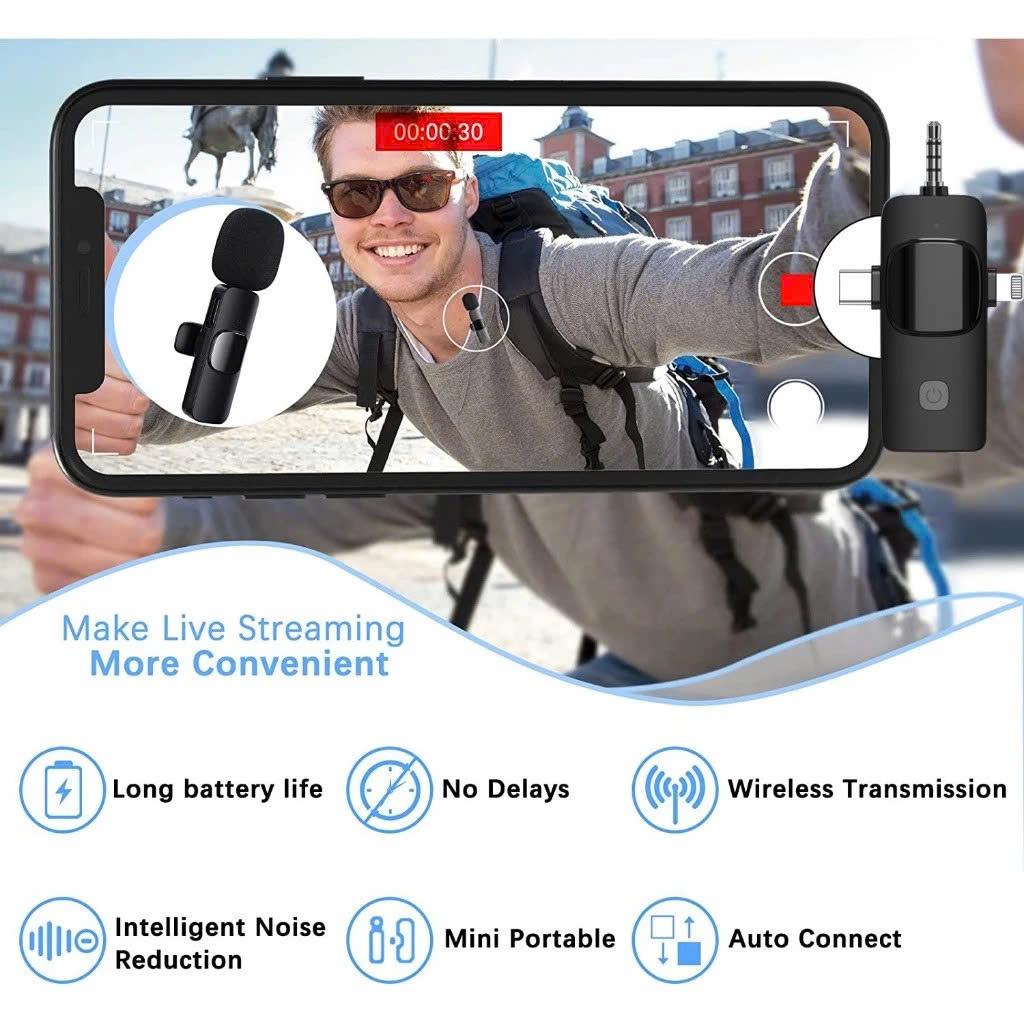 Micro Thu Âm Cài Áo Không Dây 2 Mic 3 Trong 1 Cho Điện Thoại (Android Cổng Type C – Iphone IOS Cổng Lightningg) Máy Tính Bảng PC Laptop Máy Ảnh (Jack 3.5) Loa Smartphone Lọc Tiếng Ồn Xa 20m Quay Video Tiktok Livestream Review Vlog Youtube – Hàng Nhập Khẩu