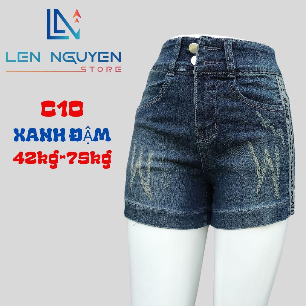 C10_Quần jean nữ, đùi, lưng cao, quần bò nữ dáng ôm, quần rin nữ có big size, cho 42kg đến 75kg,LEN NGUYEN STORE - Xanh Nhạt