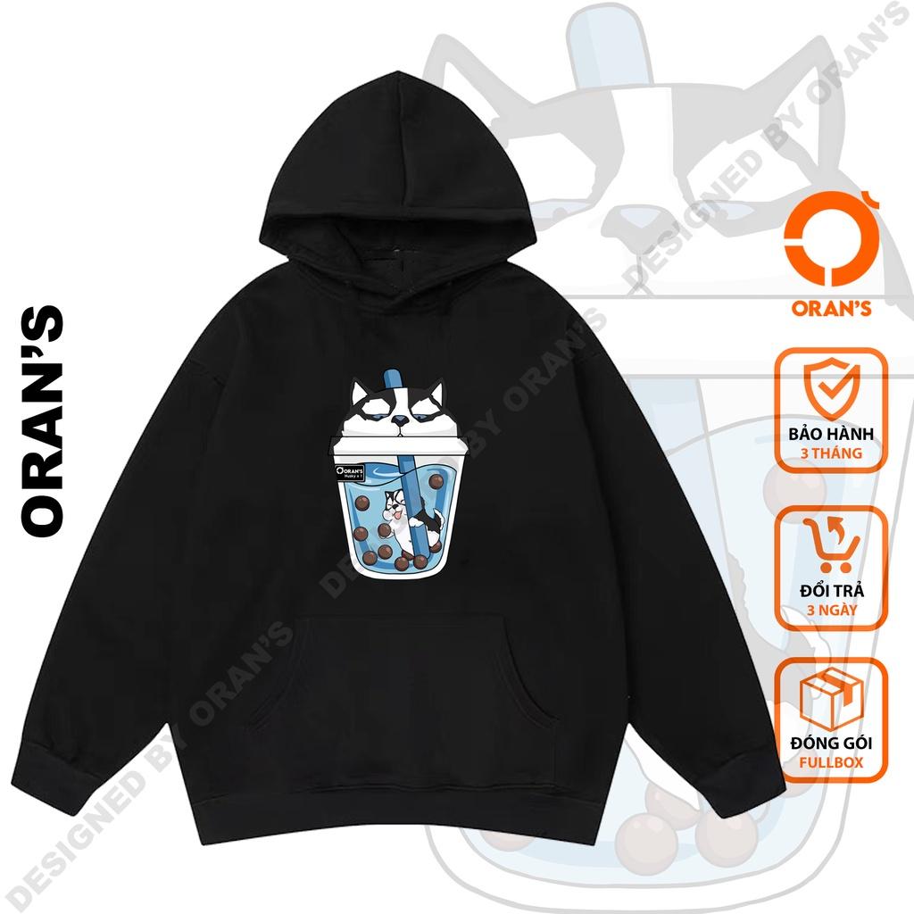 Áo Hoodie đôi in hình trà sữa 4 màu chất nỉ cotton lót bông cao cấp form rộng unisex - ORAN'S HOODIE COUPLE 08