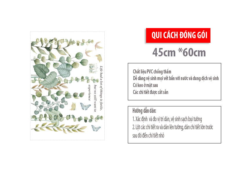 Sticker Giấy Dán Tường Decal Dán tường Mẫu Hoa Lá Cực Xinh ZH006