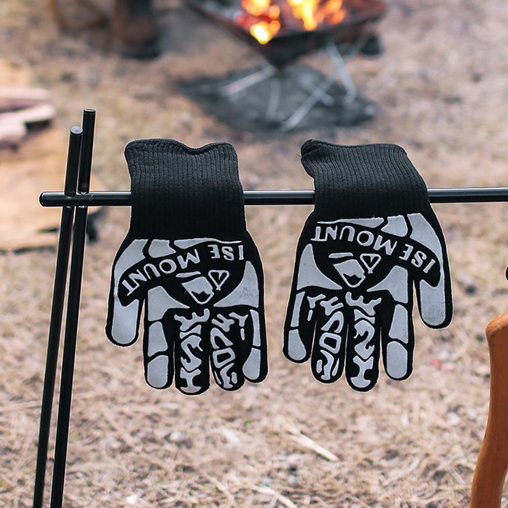 Flameretardant Heat Insulation Gloves High Temperature Proof Gloves Outdoor Camping Picnic BBQ Cotton Lining Gloves
