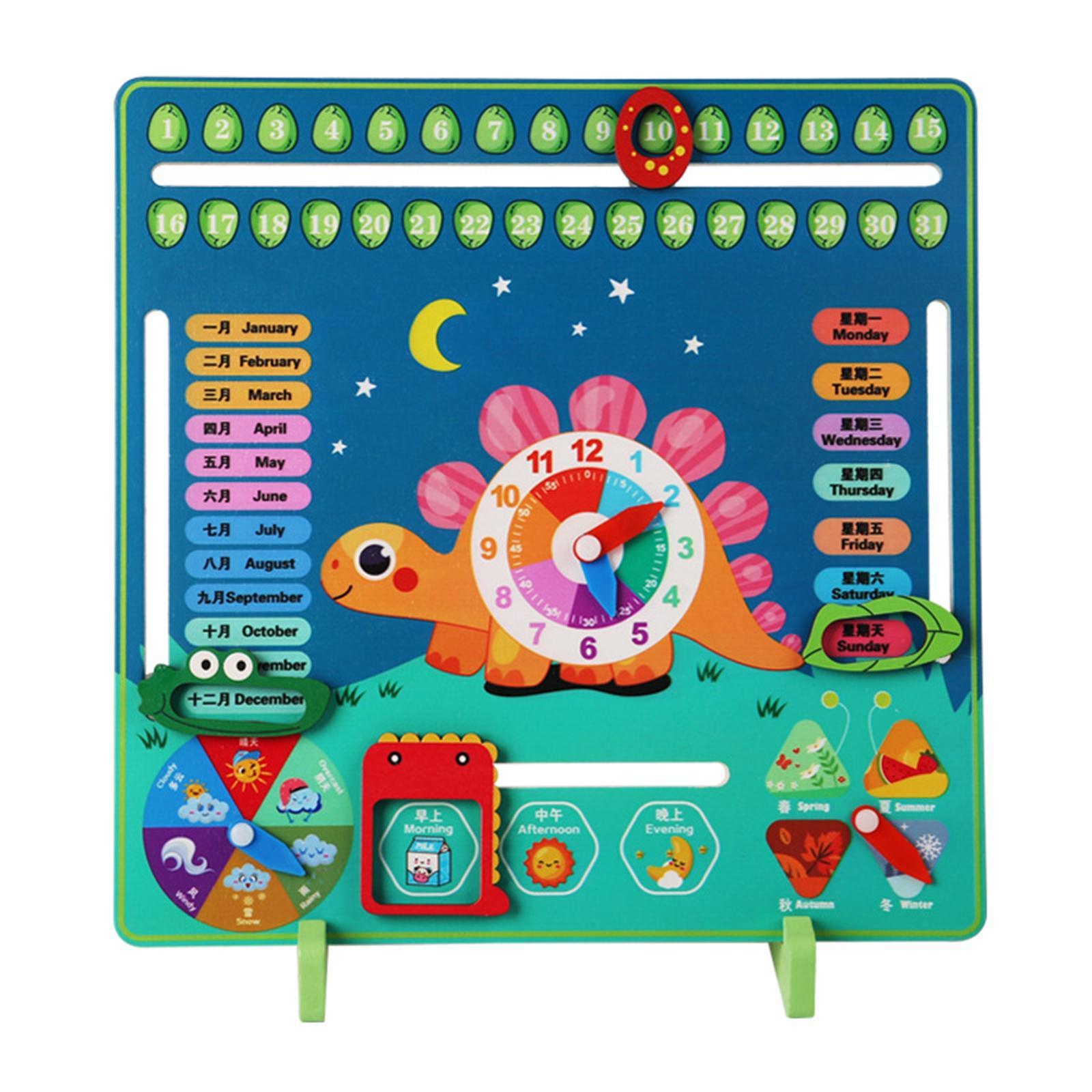 Wooden Calendar Clock Early Learning Educational Toy for Boy Preschool