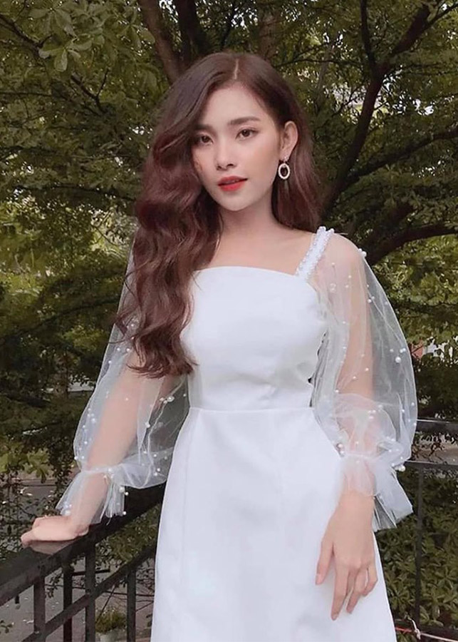 Đầm dự tiệc tay lưới đính hạt cao cấp