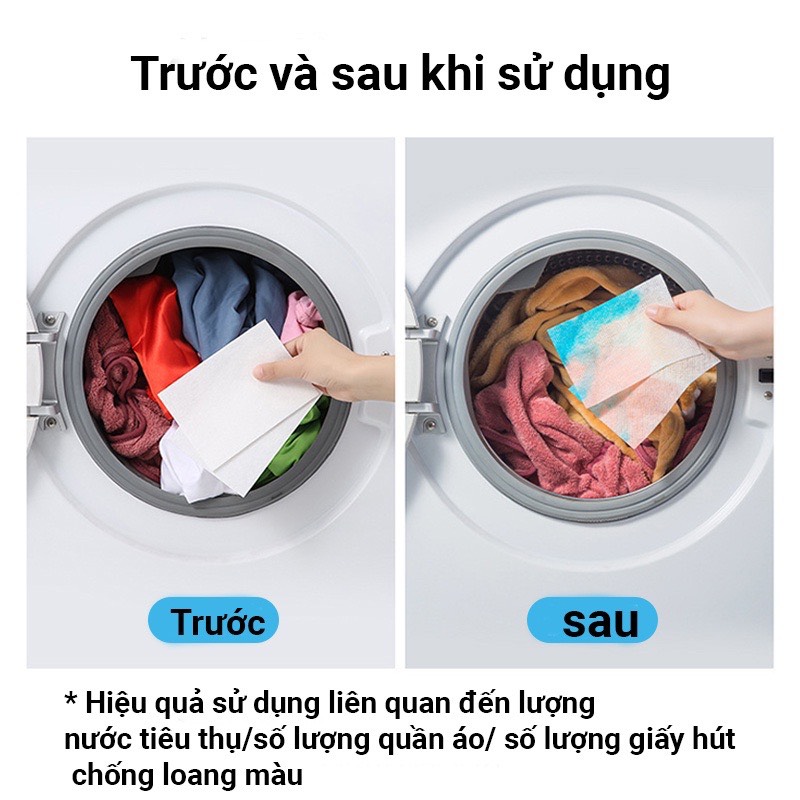 Túi 50 giấy thấm hút chống loang màu quần áo, bảo vệ màu quần áo khi giặt máy hoặc giặt tay