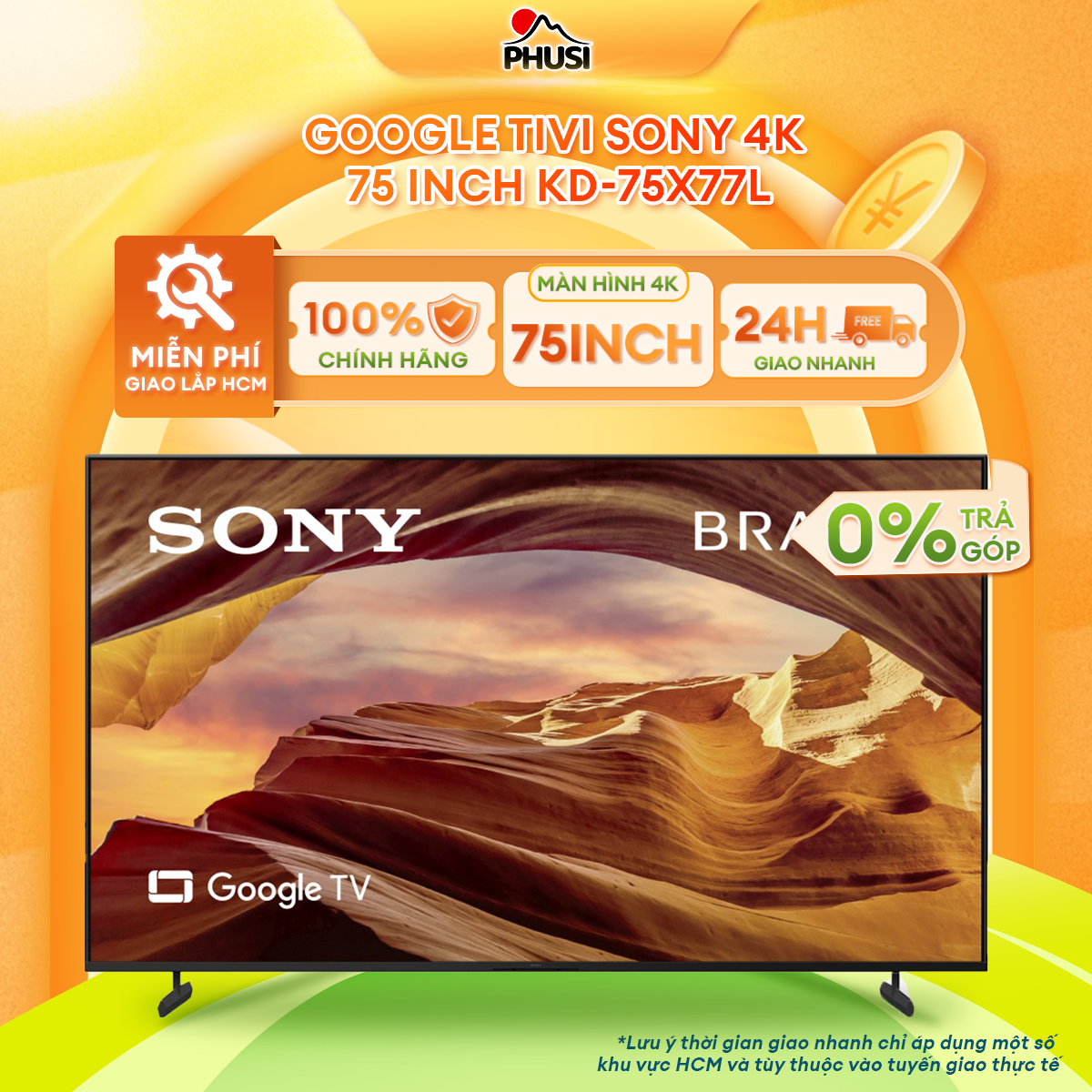 Google Tivi Sony 4K 75 inch KD.75X77L - Hàng chính hãng