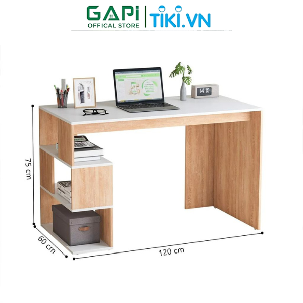 Bàn làm việc kèm kệ dích dắc kiểu mới, bàn máy tính đa tầng giúp tiết kiệm không gian, chịu lực tốt thương hiệu GAPI - GP226