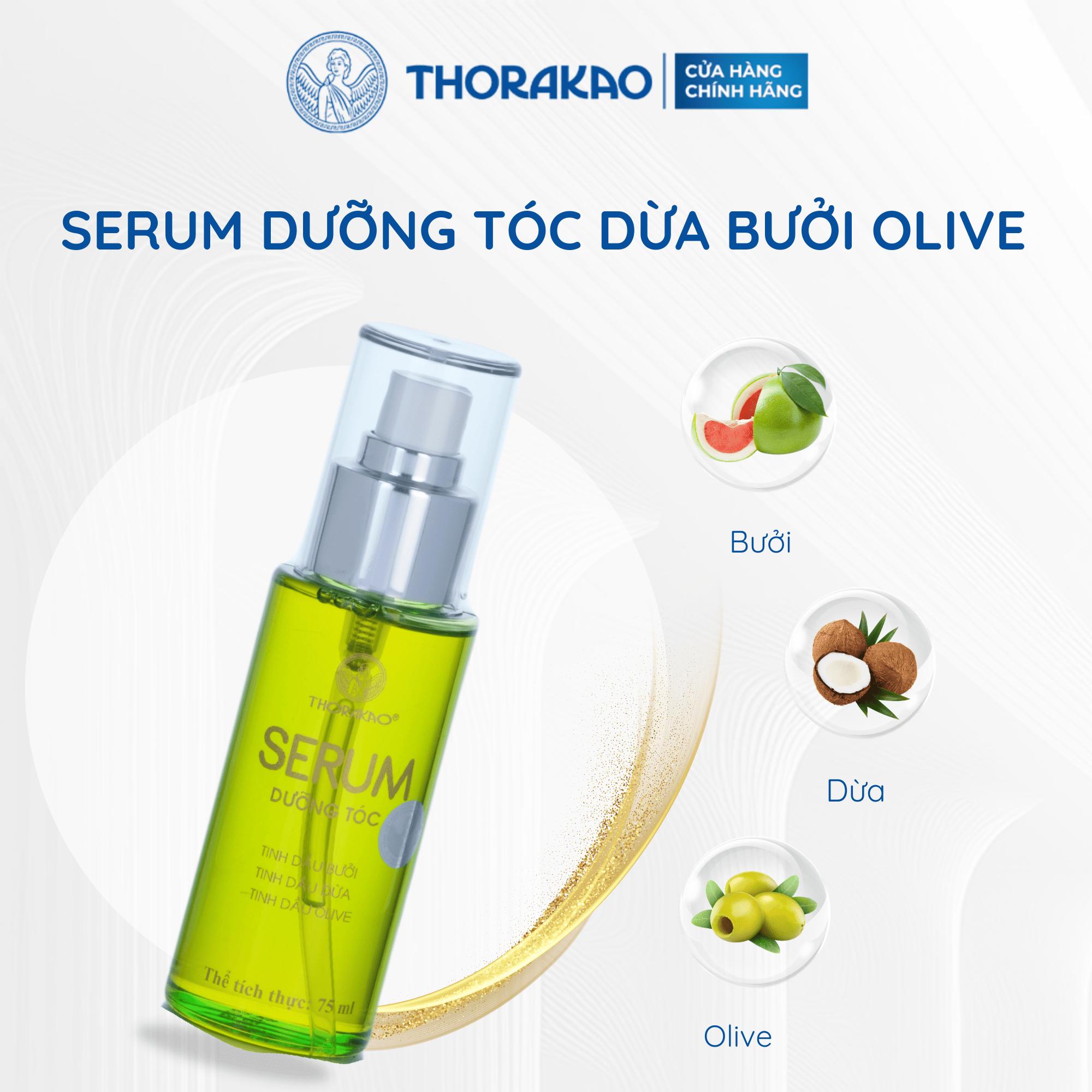 Serum Dưỡng Tóc Tinh Chất Dừa Bưởi Olive Giảm Rụng Giúp Tóc Suôn Mượt 75ML