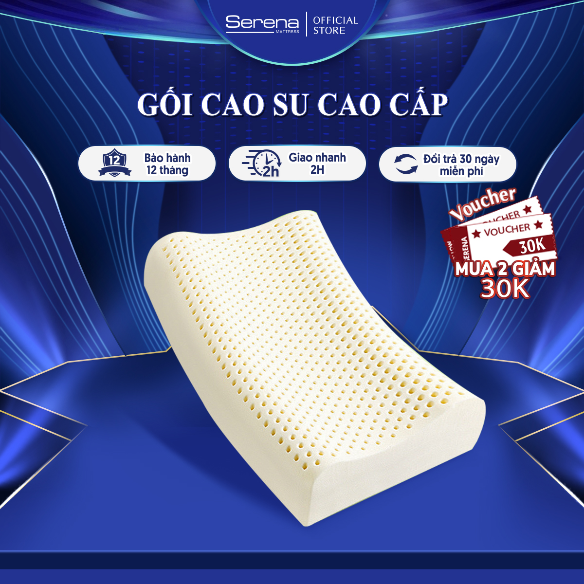 Ruột Gối Cao Su Non Người Lớn SERENA Cao Cấp Lõi Gối Lượn Sóng Nằm Ngủ Chống Đau Cổ Vai Gáy 40x60