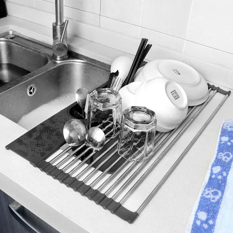 Có Thể Gập Lại Cuộn Lên Món Ăn Phơi Inox Nhà Bếp Rollup Món Ăn Điện Tủ Lạnh Có Giá Để Đồ Nhà Tắm