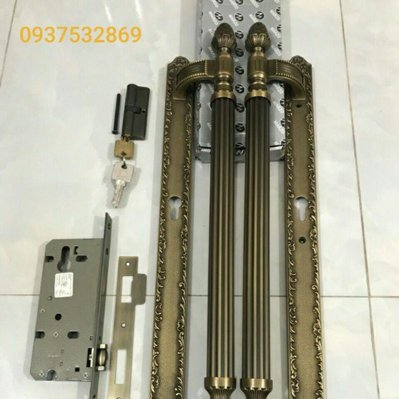 Tay nắm cửa gỗ đồng thau nguyên khối