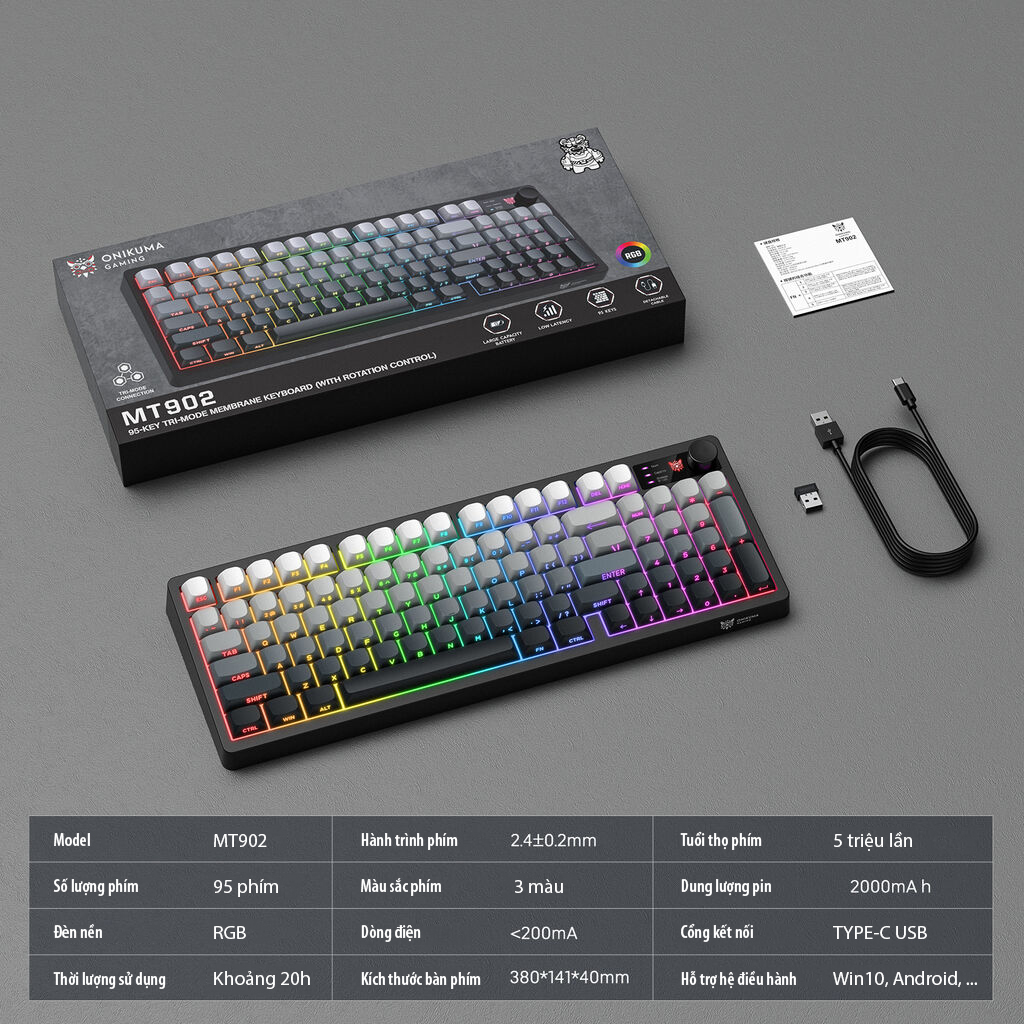 Bàn Phím Giả Cơ ONIKUMA MT902 - 3 Chế Độ Kết Nối, LED RGB, Keycap Phối Màu Độc Đáo - Hàng Chính Hãng