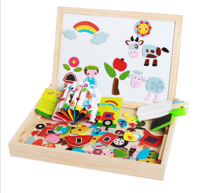 Bộ đồ chơi xếp hình nam châm bảng gỗ 2 mặt kèm bút tự xóa - Đồ chơi thông minh cho bé