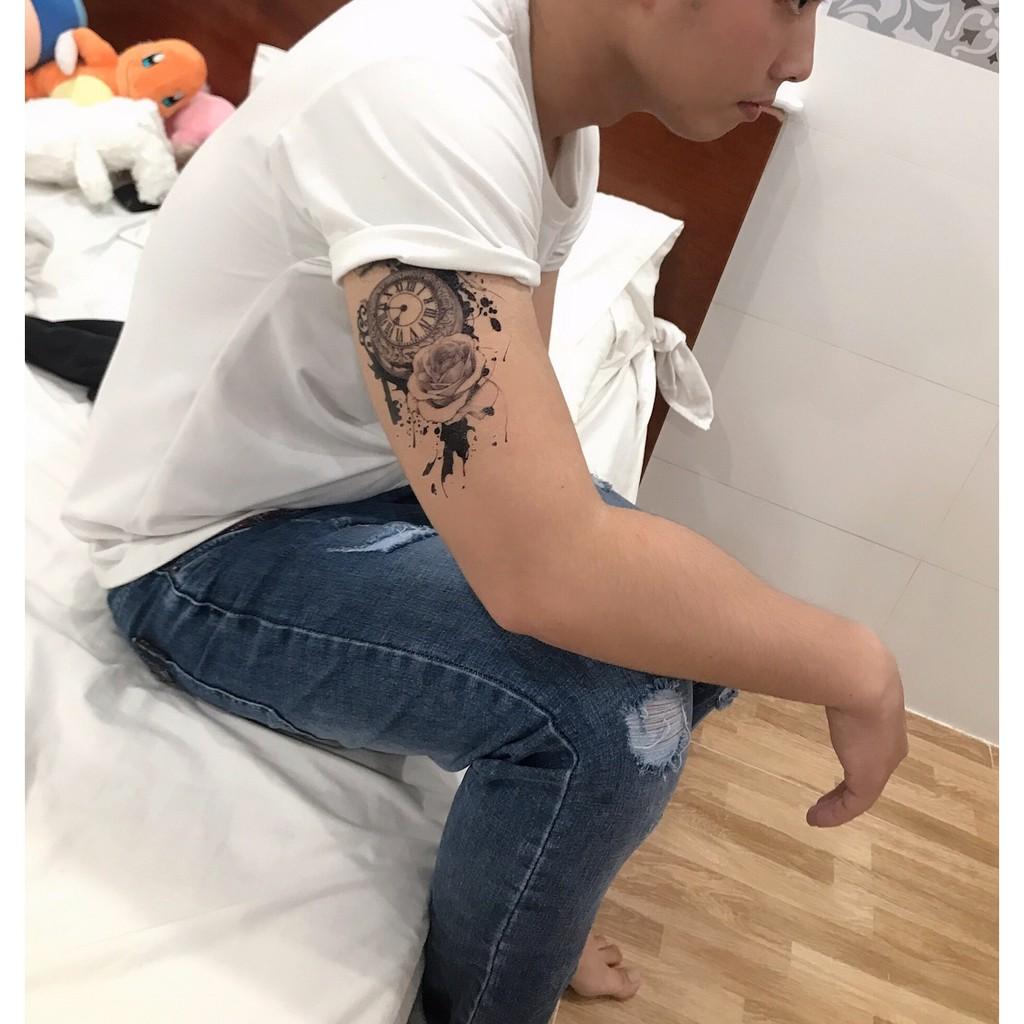 Hình xăm dán hoa hồng đón nắng xuân 15x21cm+ quà tặng kèm