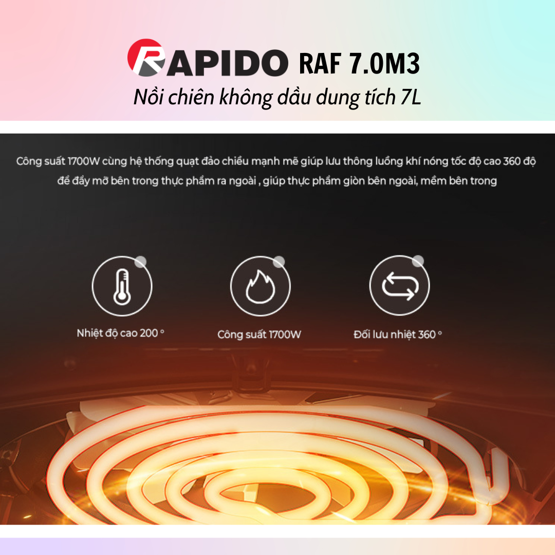 Nồi chiên không dầu Rapido RAF 7.0M2/RAF 7.0M3 (Dung tích 7L) - Hàng chính hãng - Bảo Hành 12 Tháng