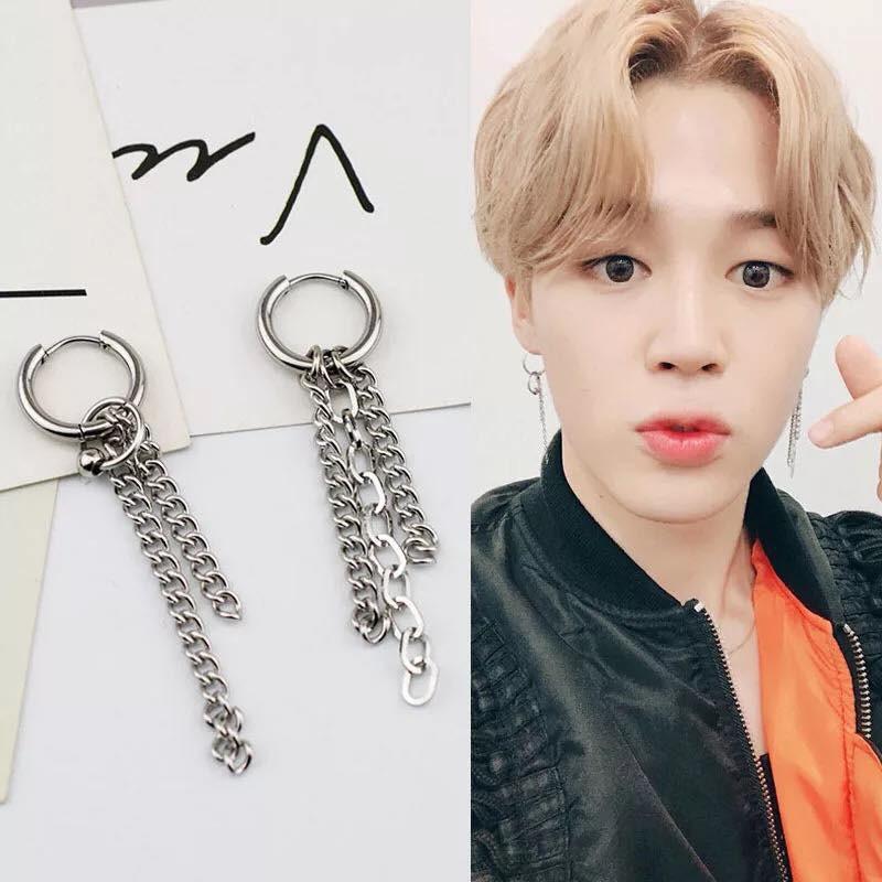 Bông Tai JIMIN BTS 1 Bên Mắt Xích Đính Hình Lông Vũ