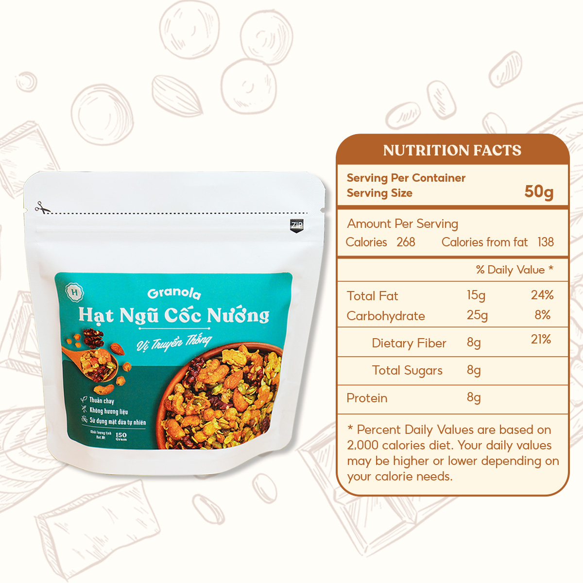 Granola nướng giòn tan - Dùng mật dừa nước, 0 trái cây sấy, GI thấp - Hạt ngũ cốc giảm cân - HeydayCacao