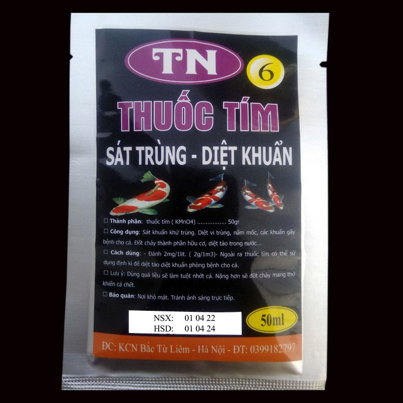 Thuốc tím TN6 Sát Trùng, Diệt khuẩn nấm mốc gây bệnh cho cá, diệt tảo trong nước dạng bột túi 50ML