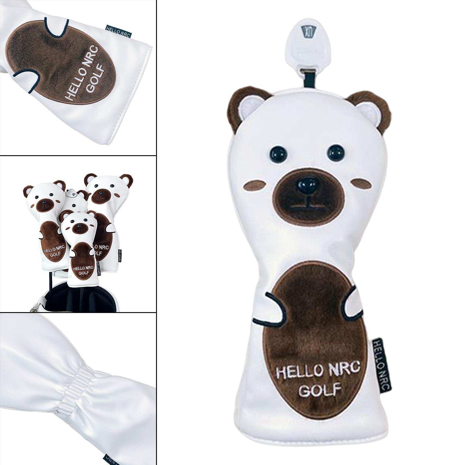 Golf Club Head Cover PU Leather Brown Bear Waterproof Driver Hybrid Fairway Cover