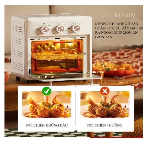 Nồi Chiên Không Dầu Kiêm lò Nướng Đa Năng Kiểm Soát Nhiệt Độ - Dung Tích 15 Lít - Hàng Chính Hãng MINIIN