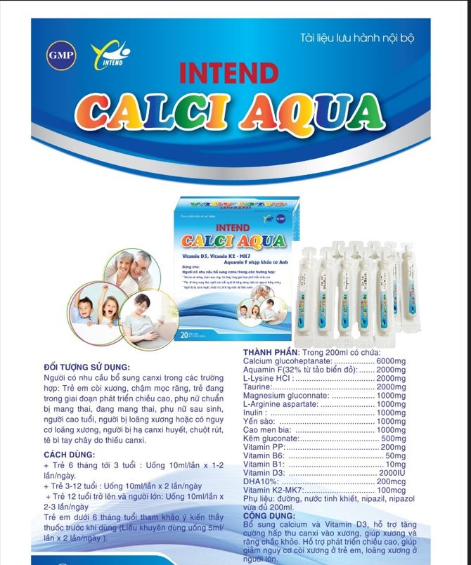 INTEND CALCI AQUA HỖ TRỢ HẤP THU CANXI, BỔ SUNG CANXI, TĂNG CHIỀU CAO, GIẢM CÒI XƯƠNG, LOÃNG XƯƠNG