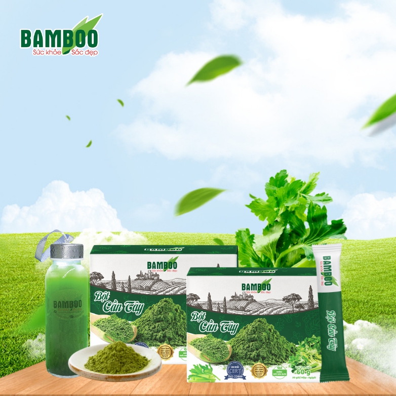 Combo 2 Hộp bột Cần tây Bamboo nguyên chất, siêu mịn (60g/ 20 gói x2) - Hỗ trợ giảm cân, làm đẹp da