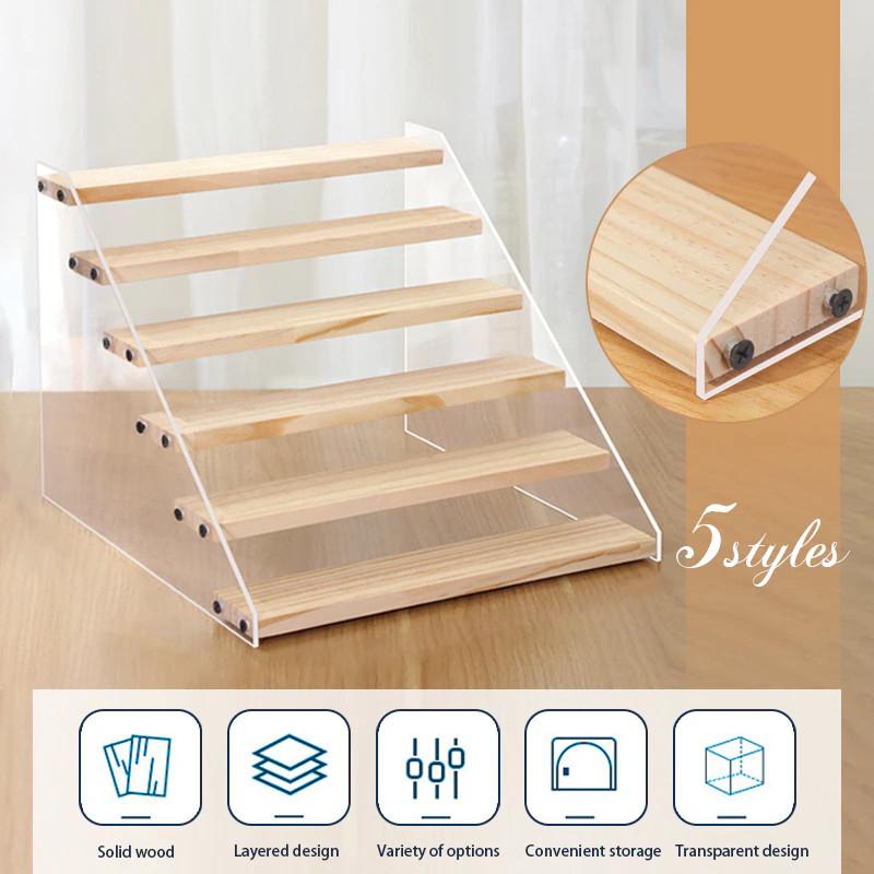 Kệ mica trưng bày 20x5x5cm ( DxRxC ), mặt gỗ dày 1cm mỗi tầng - nhiều kích thước - Gỗ