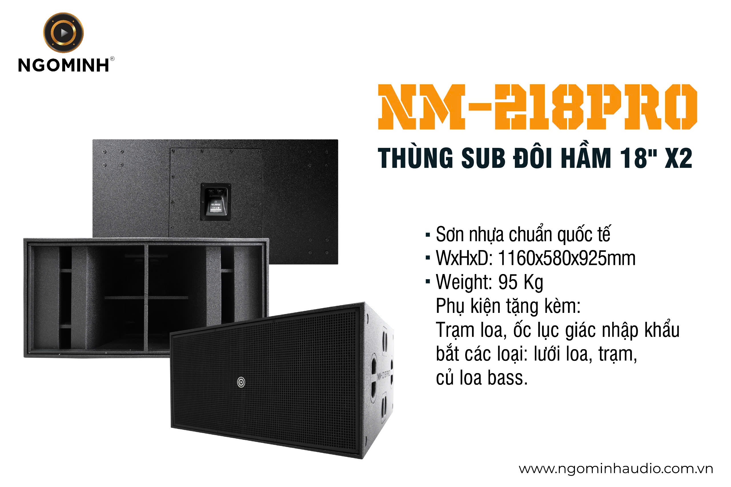 Thùng Sub Đôi Hầm 18″x2 NM-218PRO - Hàng Chính Hãng