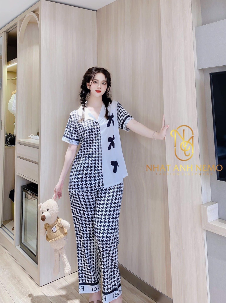 Bồ Bồ Nữ Tay Ngắn Quần Dài Hoạ Tiết Nơ xinh xắn