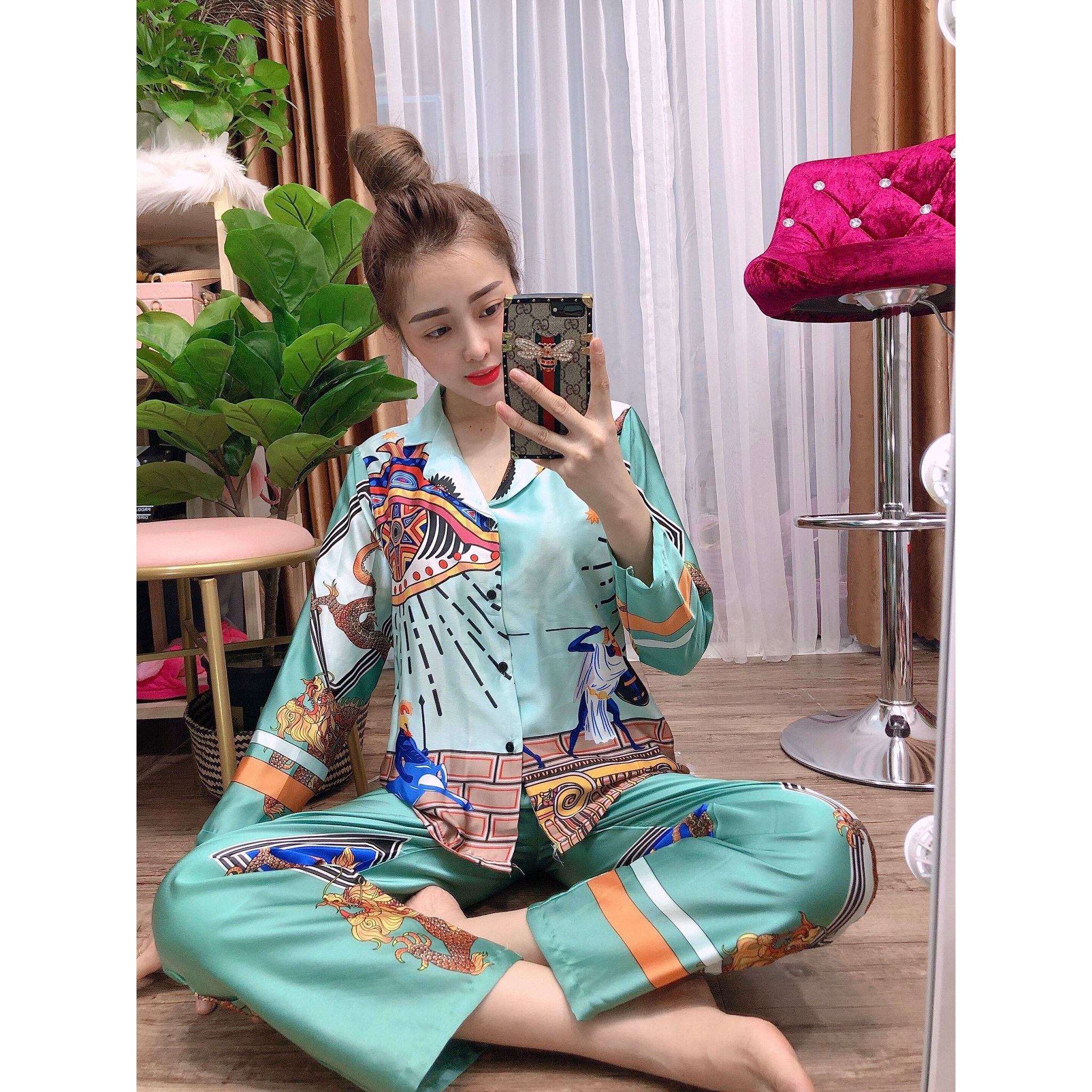 Đồ bộ mặc nhà Lụa Satin chân tay dài quần dài mẫu mới 2020