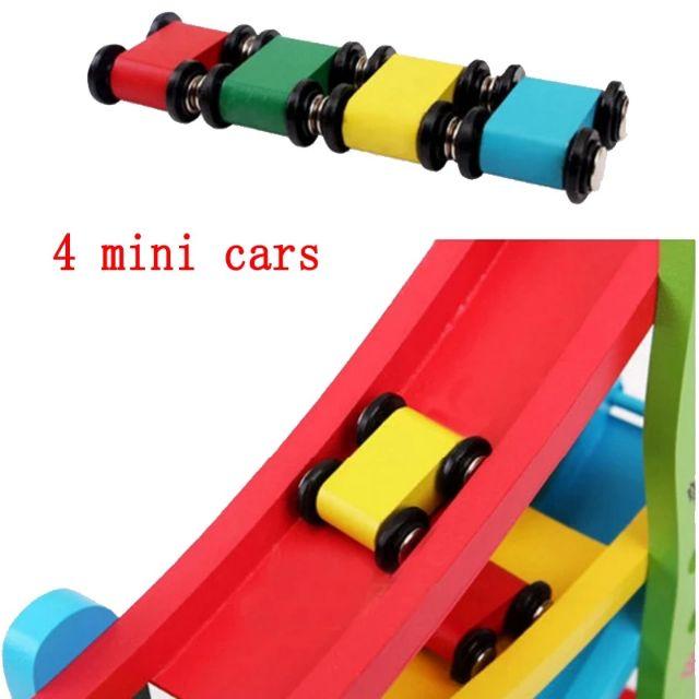Đồ chơi cầu trượt 4 tầng bằng gỗ kèm 4 chiếc xe - đồ chơi giáo dục - Đồ chơi gỗ MG45