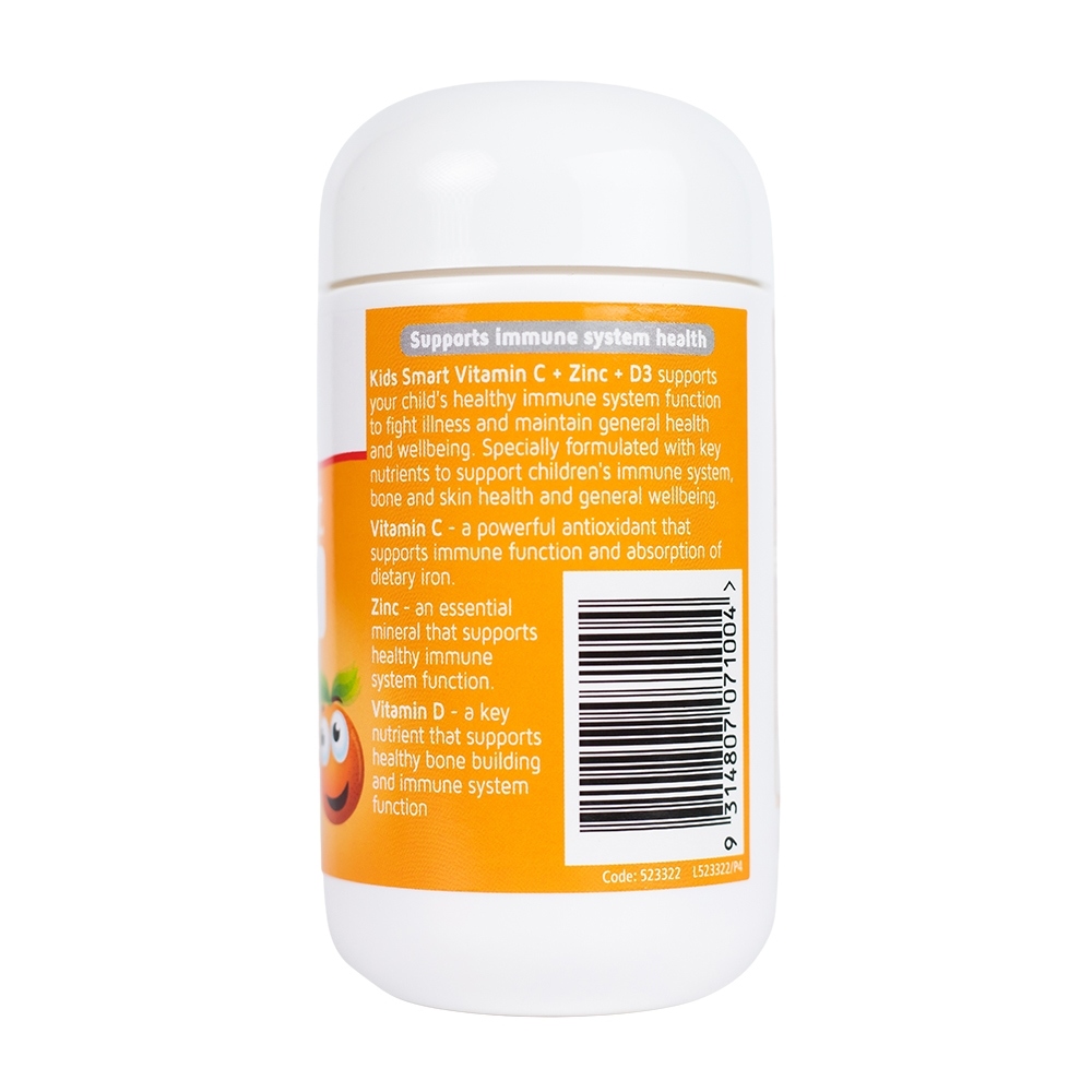 Viên Nhai Kids Smart Vitamin C + Zinc + D3 Nature's Way Giúp Bổ Sung Vitamin C, ZinC &amp; D3 Cho Bé (Chai 75 Viên)