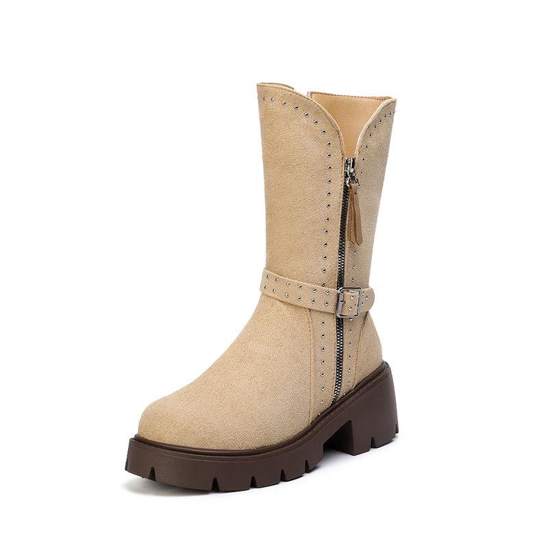 Giày Bốt Martin Cao Đến Đầu Gối Lót Nhung Dày Dặn Đính Đinh Tán Phong Cách Mới