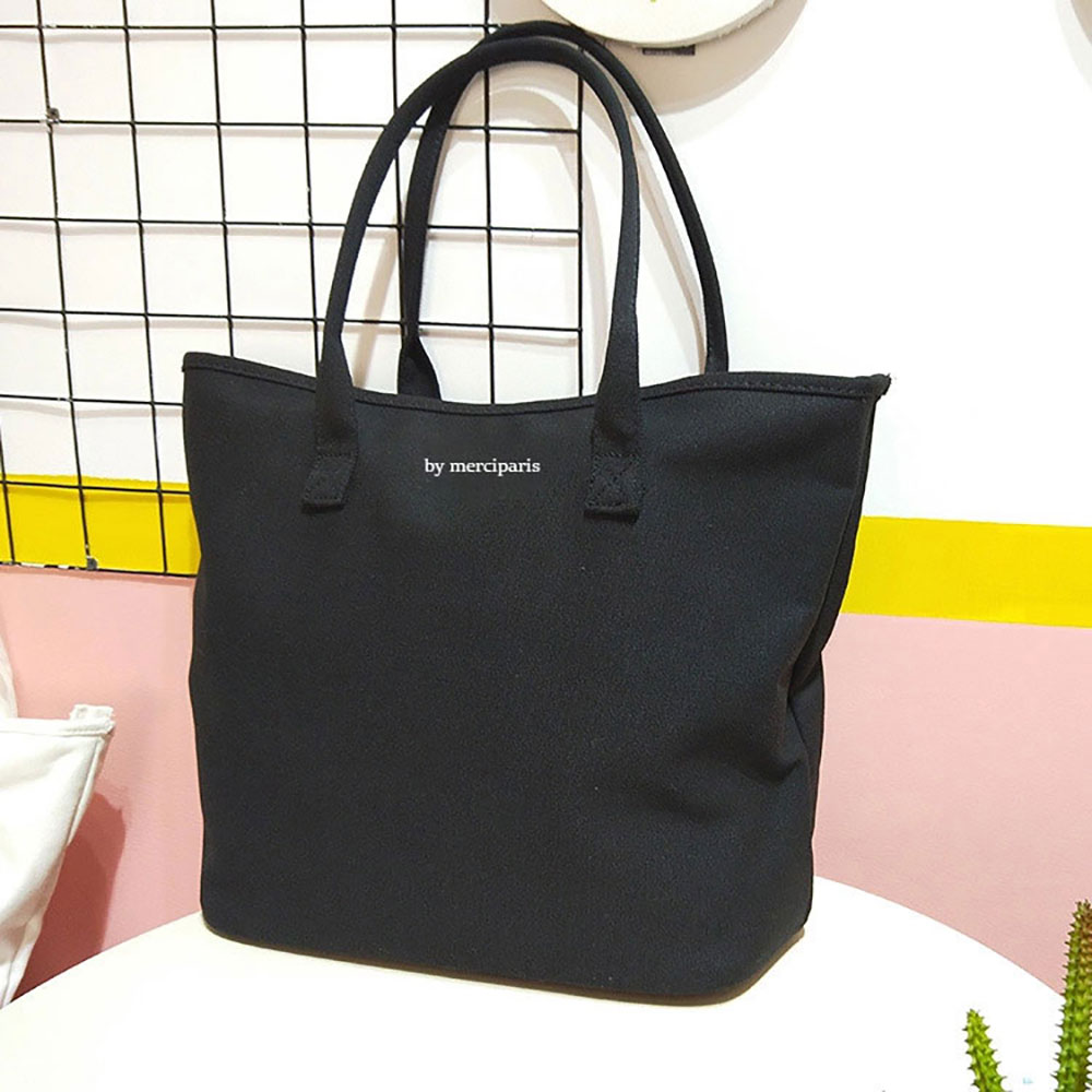 Túi tote đeo vai vải bố canvas T052 nữ in chữ by merciparis có khóa kéo, mềm, đẹp phong cách Hàn